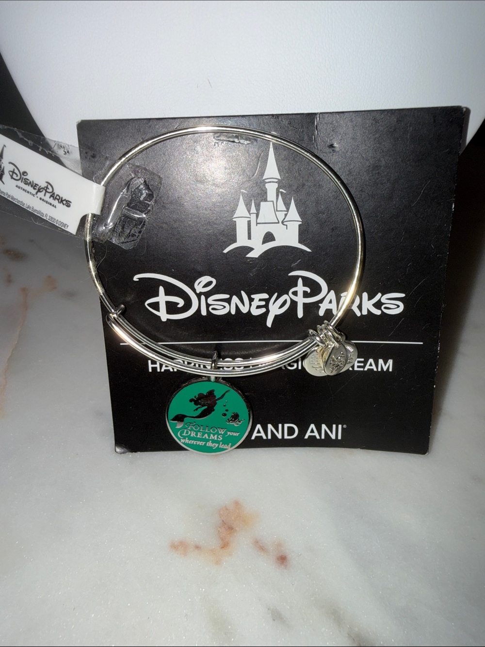 Alex and Ani Silver Bangle with Follow Your Dreams Ariel Disney Parks Charm